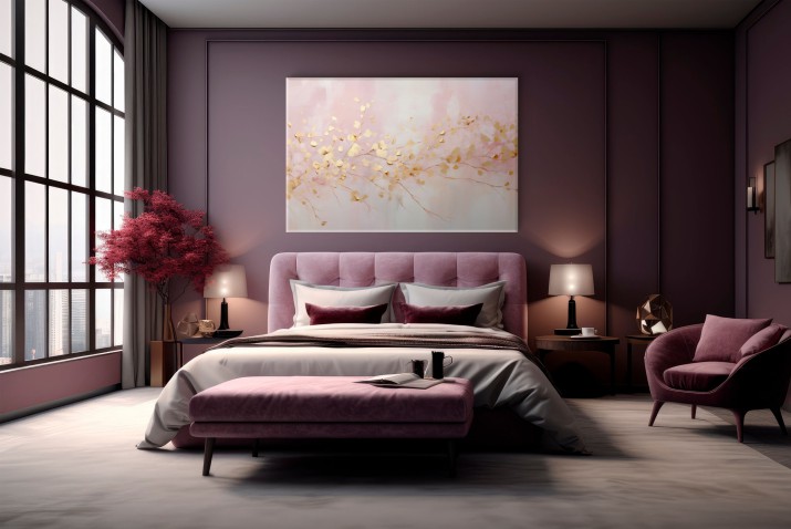 Subtelna Dekoracja Ścienna w Stylu Soft Glam | Różowy Obraz na płótnie z Elementami Złota 68215 - zdjęcie 4