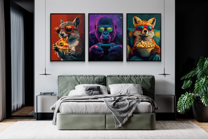 Młodzieżowe Plakaty Pop-Art Zwierzęta w Okularach – Śmieszna Dekoracja dla gamera, do pokoju nastolatka 94116 - zdjęcie 7