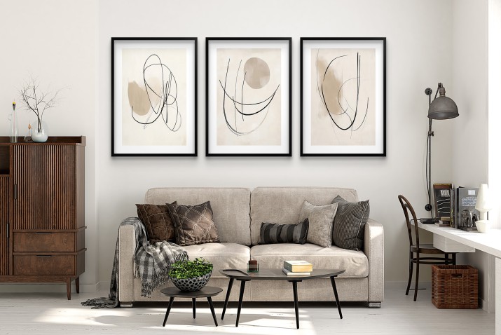 Minimalistyczne plakaty Line Art  w beżu - nowoczesna dekoracja ścian, zestaw 3 sztuk 94133 - zdjęcie 9