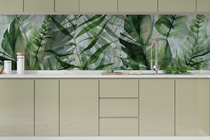 Panel kuchenny między szafki– stylowa dekoracja do kuchni | Lacobel Zielone Liście P21183 - zdjęcie 3