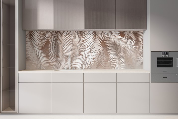 Beżowy Lacobel- Pióra | Dekoracja nad blat do kuchni w stylu boho | Panel kuchenny P90041 - zdjęcie 3