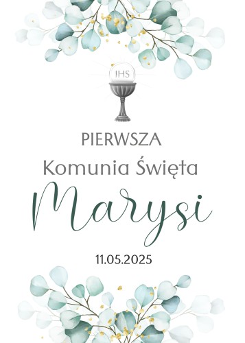 Delikatna tablica powitalna PCV- Powitanie gości na Pierwszej Komunii + 12 naklejek z podziękowaniem | Pierwsza Komunia Święta 61731 - zdjęcie 4