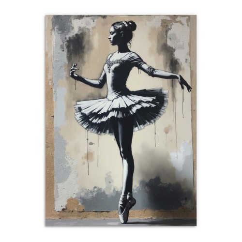 Grafika w stylu Banksy – baletnica w tańcu | Plakat street art | Industrialna ozdoba do wnętrz 81695 - zdjęcie 4
