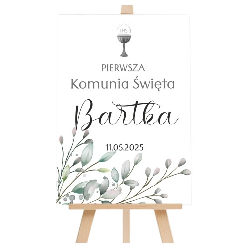 Tablica powitalna na Komunię – delikatny styl z akwarelowym motywem liści + 12 naklejek Słodkie Podziękowanie 61731 - zdjęcie 2