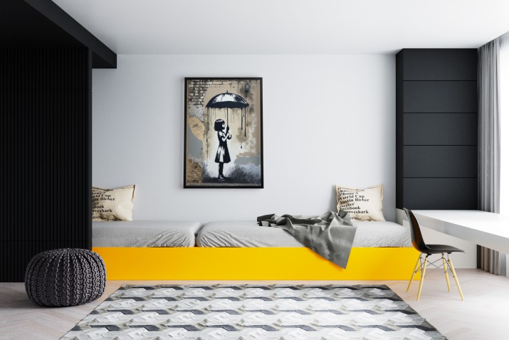 Plakat Street Art – Dziewczynka z parasolem | Banksy Styl | Mural miejski, czarno-biała dekoracja ścienna 81692 - zdjęcie 7