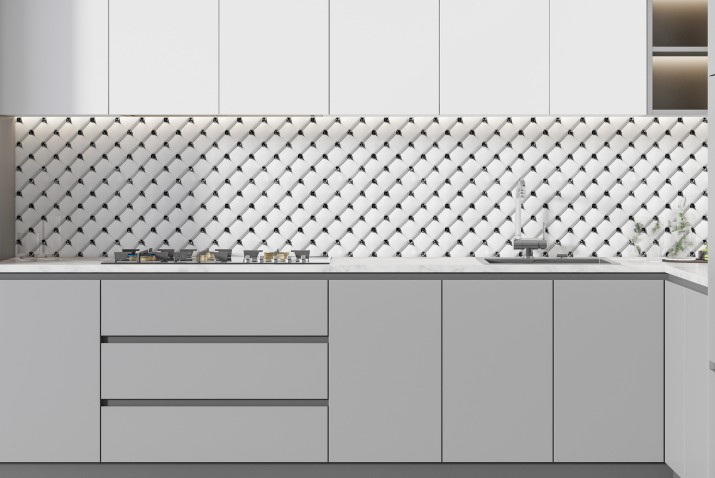 Lacobel z grafiką glamour- pikowany materiał, diamenty, cyrkonie | Dekoracyjny Panel kuchenny 81734