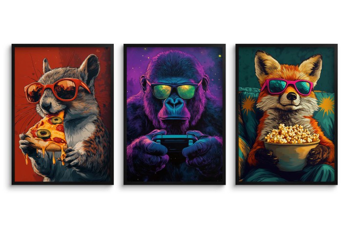 Młodzieżowe Plakaty Pop-Art Zwierzęta w Okularach – Śmieszna Dekoracja dla gamera, do pokoju nastolatka 94116 - zdjęcie 2
