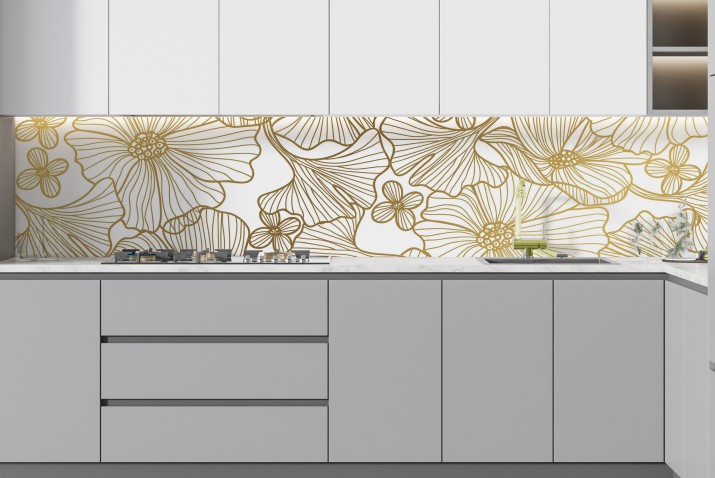 Elegancki Panel nad blat kuchenny- Złote kwiaty | Osłona na ścianę w kuchni  81723 - zdjęcie 2