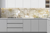 Elegancki Panel nad blat kuchenny- Złote kwiaty | Osłona na ścianę w kuchni  81723 Naklejkomania - zdjecie 2 - miniatura