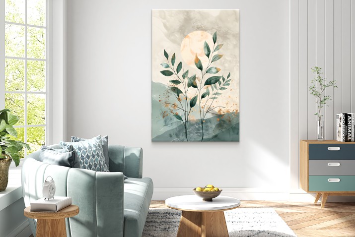 Obraz na płótnie – minimalistyczny motyw roślinny | Dekoracja w stylu boho i skandynawskim | Elegancka sztuka na ścianę 68188 - zdjęcie 3