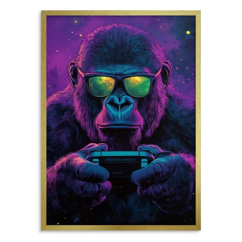 Plakat z neonowym gorylem- graczem | Nowoczesna dekoracja ścienna z motywem gamingowym 94126 - zdjęcie 3