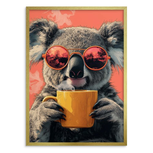 Oryginalny Plakat na ścianę- Koala z Kawą | Śmieszny Plakat do Domu, Biura, Nowoczesnej kawiarni 94118 - zdjęcie 3
