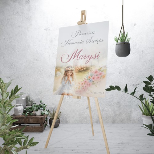 Plakat Pierwsza Komunia- dekoracje komunijne dla dziewczynki | Tablica Powitalna na Komunię 61734 - zdjęcie 2