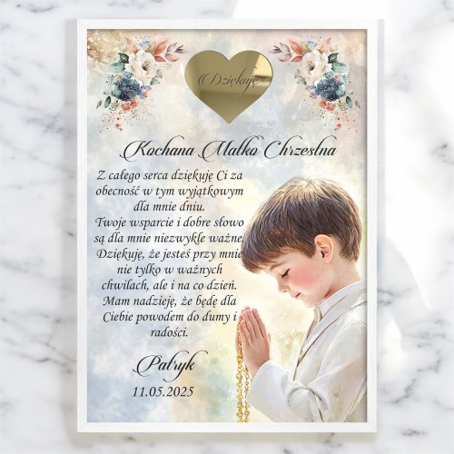 Pierwsza Komunia Święta- Podziękowania dla Matki Chrzestnej, Ojca chrzestnego | Plakat w białej ramce- Prezent dla rodziców chrzestnych 61725 - zdjęcie 3