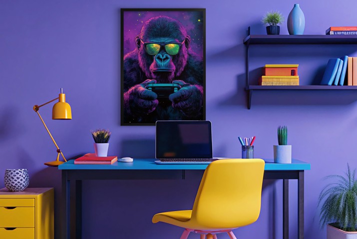 Plakat z neonowym gorylem- graczem | Nowoczesna dekoracja ścienna z motywem gamingowym 94126 - zdjęcie 7