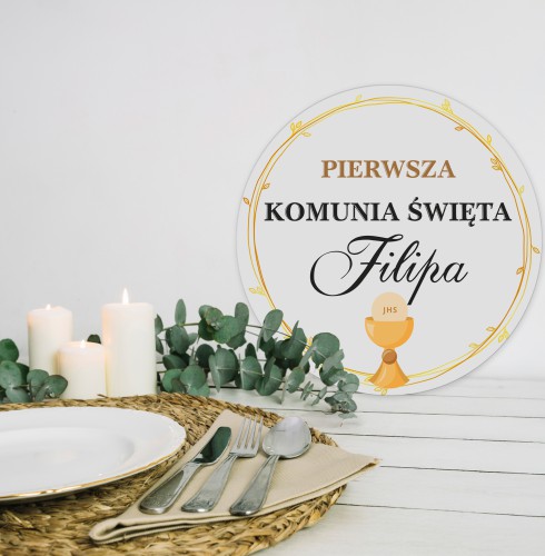 Tablica powitalna na Pierwszą Komunię Świętą Ozdobna tablica 3D z imieniem Tło Komunia Święta 61736 - zdjęcie 3
