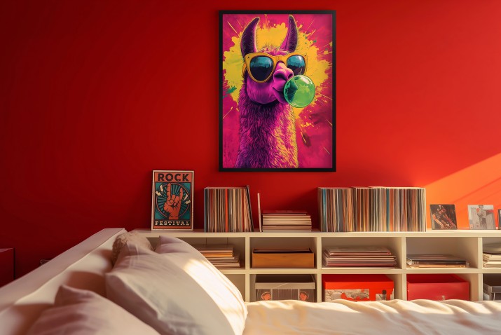 Humorystyczna dekoracja na ścianę- kolorowa lama Pop Art | Młodzieżowy, zabawny Plakat do nowoczesnych wnętrz 94121 - zdjęcie 7