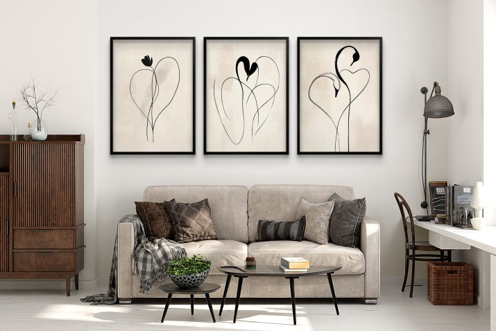 Plakaty minimalistyczne z abstrakcyjnym wzorem- Łabędzie w stylu Line Art | Elegancka dekoracja 94137 - zdjęcie 9