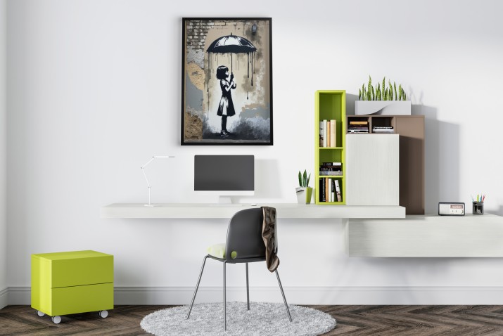Plakat Street Art – Dziewczynka z parasolem | Banksy Styl | Mural miejski, czarno-biała dekoracja ścienna 81692 - zdjęcie 5