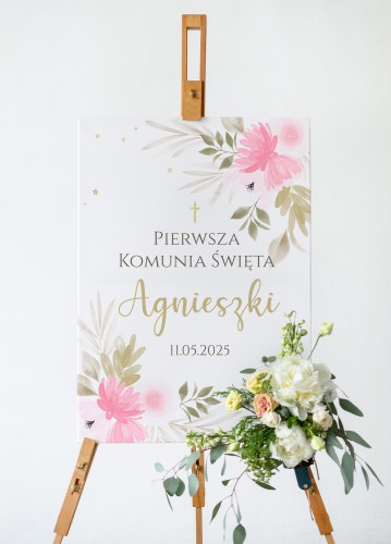 Personalizowany obraz komunijny- pastelowa tablica powitalna | Dekoracja na Pierwszą Komunię 61730 - zdjęcie 5