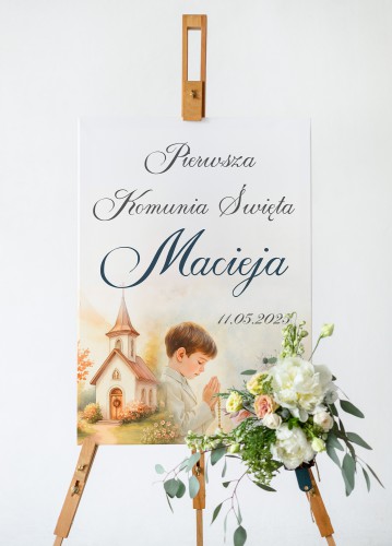 Pierwsza Komunia Święta- Tablica Powitalna na Komunię | Dekoracja komunijna dla chłopca | Pamiątka Pierwszej Komunii 61733 - zdjęcie 5