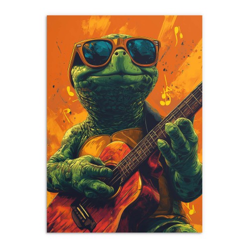Plakat Żółw z Gitarą w Okularach – Muzyczny Klimat, Kolorowa Sztuka na Ścianę do pokoju nastolatka 94119 - zdjęcie 3