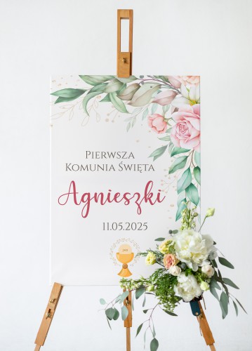Obraz na płótnie Pierwsza Komunia Święta | Dekoracyjna Tablica powitalna z imieniem dziecka 61729 - zdjęcie 5