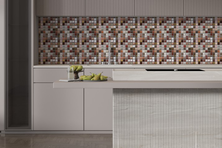 Lacobel Mozaika w brązach | Ochronny Panel ścienny do kuchni w stylu retro 81733 - zdjęcie 3
