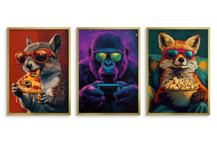 Młodzieżowe Plakaty Pop-Art Zwierzęta w Okularach – Śmieszna Dekoracja dla gamera, do pokoju nastolatka 94116 - zdjęcie 3