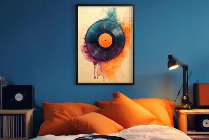 Plakat z motywem płyty winylowej do wnętrz w stylu rero, loft, industrialnych – Pomarańcz, turkus, fiolet 94131 - zdjęcie 6