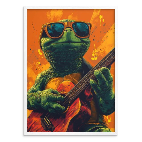 Plakat Żółw z Gitarą w Okularach – Muzyczny Klimat, Kolorowa Sztuka na Ścianę do pokoju nastolatka 94119 - zdjęcie 4
