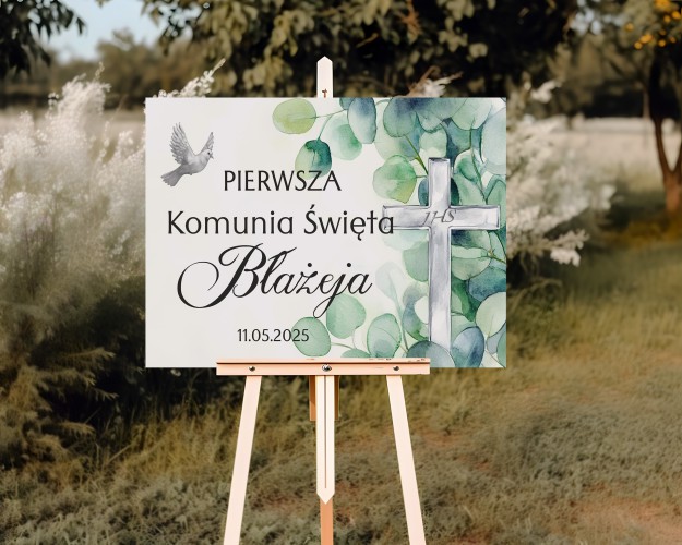 Tablica powitalna na Pierwszą Komunię Świętą Plakat powitalny z imieniem Eleganckie tło do zdjęć 61739 - zdjęcie 4