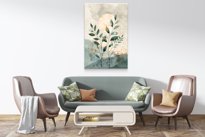 Obraz na płótnie – minimalistyczny motyw roślinny | Dekoracja w stylu boho i skandynawskim | Elegancka sztuka na ścianę 68188 - zdjęcie 5