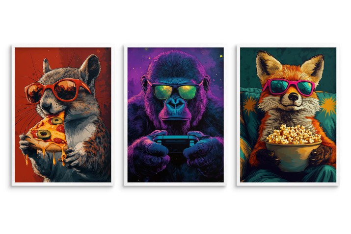 Młodzieżowe Plakaty Pop-Art Zwierzęta w Okularach – Śmieszna Dekoracja dla gamera, do pokoju nastolatka 94116 - zdjęcie 4