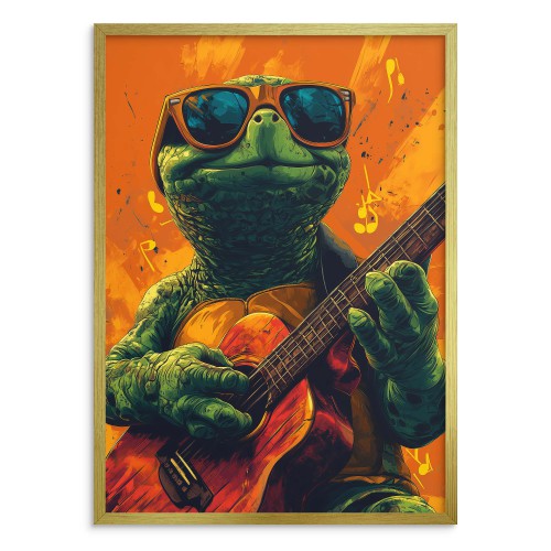 Plakat Żółw z Gitarą w Okularach – Muzyczny Klimat, Kolorowa Sztuka na Ścianę do pokoju nastolatka 94119 - zdjęcie 2