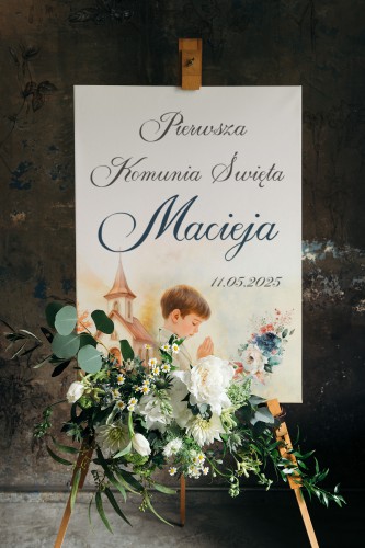 Pierwsza Komunia Święta- Tablica Powitalna na Komunię | Dekoracja komunijna dla chłopca | Pamiątka Pierwszej Komunii 61733 - zdjęcie 4
