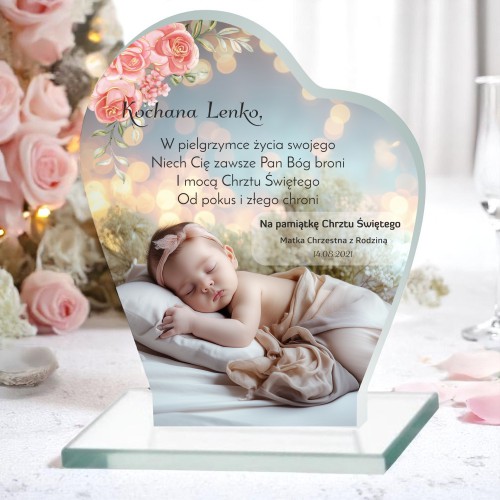 Pamiątka Chrztu Świętego dla Dziecka – Statuetka Serce z Grawerem i Dedykacją  | Prezent od Rodziców Chrzestnych, Dziadków na chrzciny 81795 - zdjęcie 2