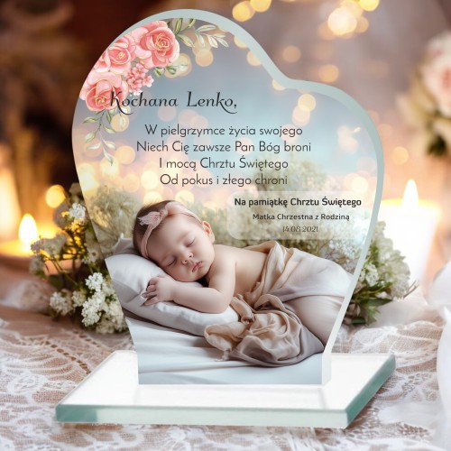 Pamiątka Chrztu Świętego dla Dziecka – Statuetka Serce z Grawerem i Dedykacją  | Prezent od Rodziców Chrzestnych, Dziadków na chrzciny 81795 - zdjęcie 3
