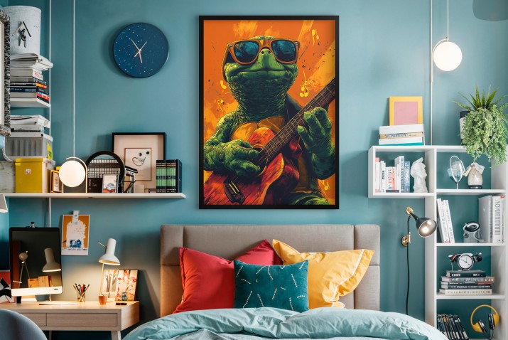 Plakat Żółw z Gitarą w Okularach – Muzyczny Klimat, Kolorowa Sztuka na Ścianę do pokoju nastolatka 94119 - zdjęcie 5