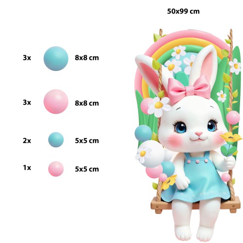 Naklejka ścienna z uroczym króliczkiem – pastelowa ozdoba na ścianę | Dekoracja do pokoju dziecka, żłobka, przedszkola T42128 - zdjęcie 2