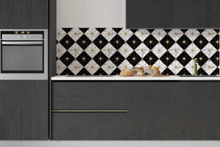 Dekoracyjny panel do kuchni- mozaika w stylu Art Deco | Czarno-Białe romby –stylowa dekoracja kuchenna 81736 - zdjęcie 2