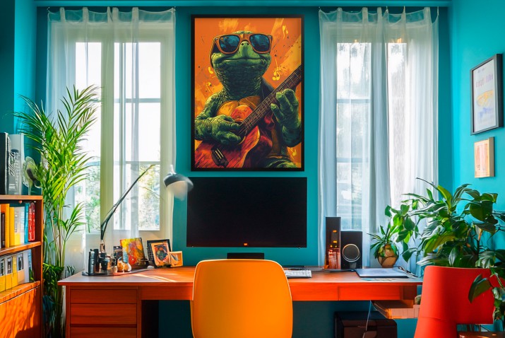 Plakat Żółw z Gitarą w Okularach – Muzyczny Klimat, Kolorowa Sztuka na Ścianę do pokoju nastolatka 94119 - zdjęcie 7