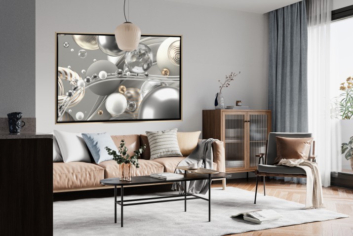 Abstrakcyjny Obraz w eleganckiej ramie American Box | Srebrne i Złote kule- nowoczesna dekoracja Glamour R241315 - zdjęcie 7