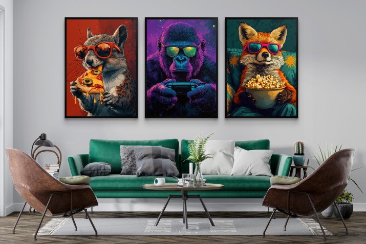 Młodzieżowe Plakaty Pop-Art Zwierzęta w Okularach – Śmieszna Dekoracja dla gamera, do pokoju nastolatka 94116 - zdjęcie 5