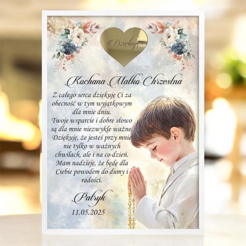 Pierwsza Komunia Święta- Podziękowania dla Matki Chrzestnej, Ojca chrzestnego | Plakat w białej ramce- Prezent dla rodziców chrzestnych 61725 - zdjęcie 2