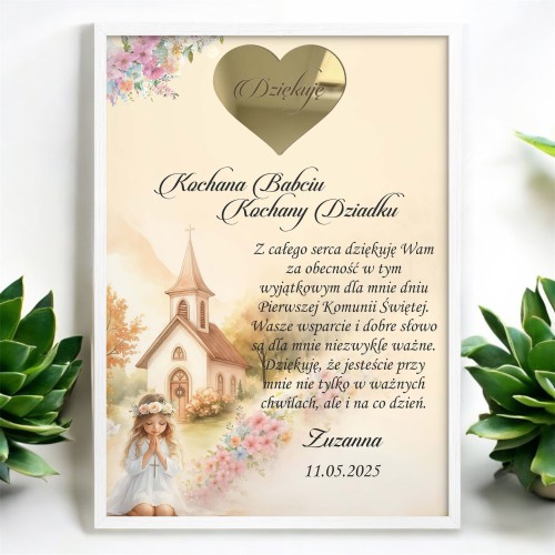 Pierwsza Komunia- Podziękowania dla Babci i Dziadka od wnuczki | Pamiątka, Upominek dla dziadków- Plakat w białej ramce 61728 - zdjęcie 3