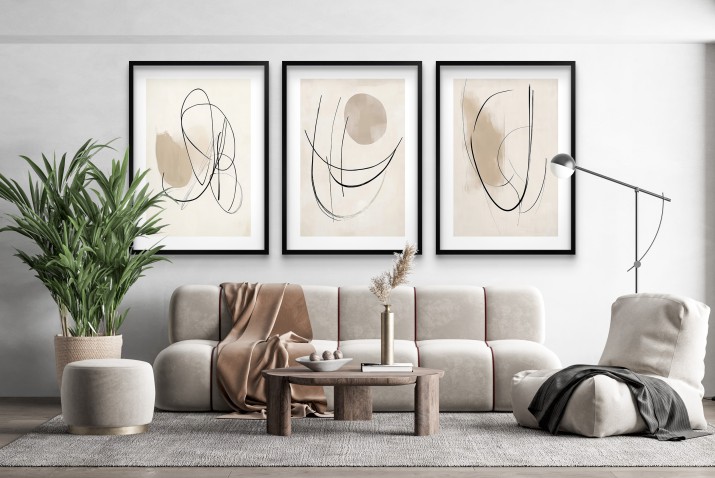 Minimalistyczne plakaty Line Art  w beżu - nowoczesna dekoracja ścian, zestaw 3 sztuk 94133 - zdjęcie 5
