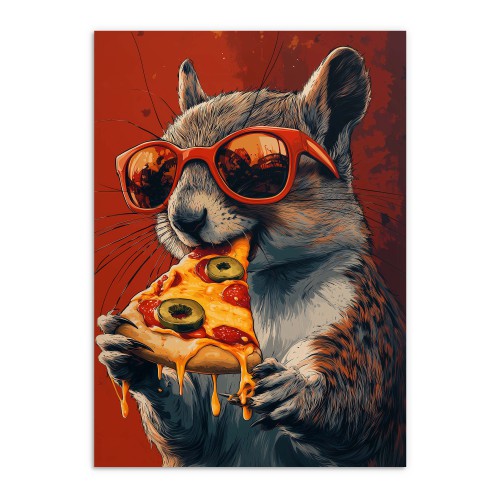 Oryginalny Plakat- wiewiórka z pizzą | Śmieszny plakat w stylu Pop Art do nowoczesnego wnętrza 94122 - zdjęcie 4