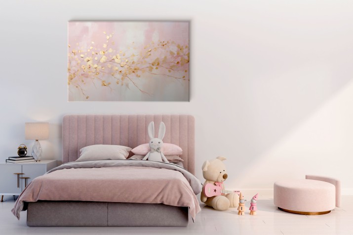 Subtelna Dekoracja Ścienna w Stylu Soft Glam | Różowy Obraz na płótnie z Elementami Złota 68215 - zdjęcie 5