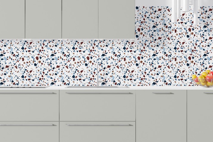 Panel ścienny Lastryko | Dekoracyjna osłona między szafki kuchenne z motywem Terrazzo 81724